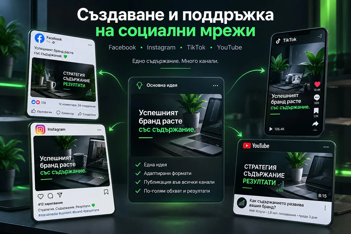 Създаване и поддръжка на Facebook, Instagram, TikTok и YouTube профили